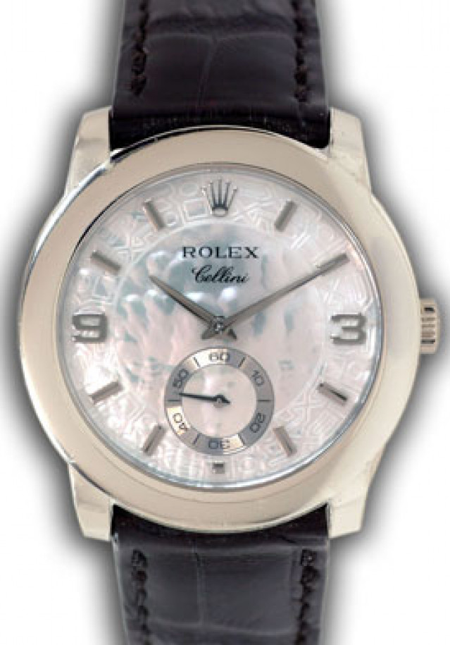 Rolex 5240 Platinum on Strap White Jubilee, Mother of Pearl with Silver Index & Arabic